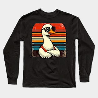 Silly Goose in Sunglasses Pun Meme Pool Funny Goose Long Sleeve T-Shirt